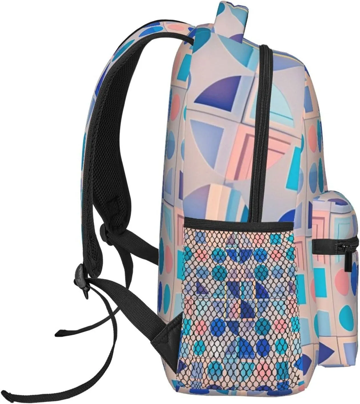 Men Women Polyester Colorful Black Geometric Stripes 80S 90S Style Art Daypack Big Capacity Shoulder Bag With Adjustable Shoulder Straps for Camping Travel Walking Cycling