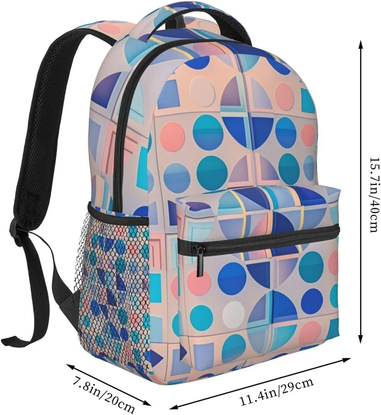 Men Women Polyester Colorful Black Geometric Stripes 80S 90S Style Art Daypack Big Capacity Shoulder Bag With Adjustable Shoulder Straps for Camping Travel Walking Cycling