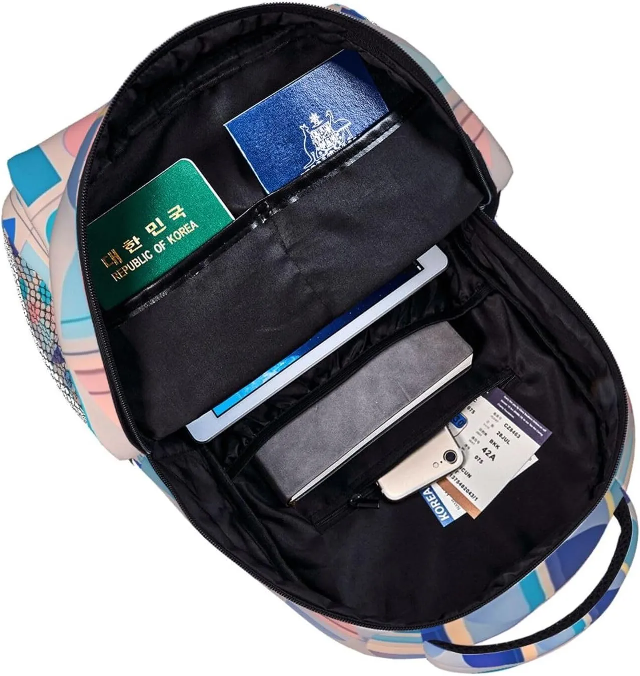 Men Women Polyester Colorful Black Geometric Stripes 80S 90S Style Art Daypack Big Capacity Shoulder Bag With Adjustable Shoulder Straps for Camping Travel Walking Cycling