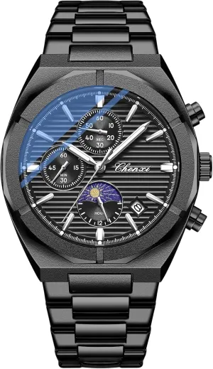 Mens Business Watch Chronograph Stainless Steel Waterproof Withwatch Male Quartz Analog Watches Luminous