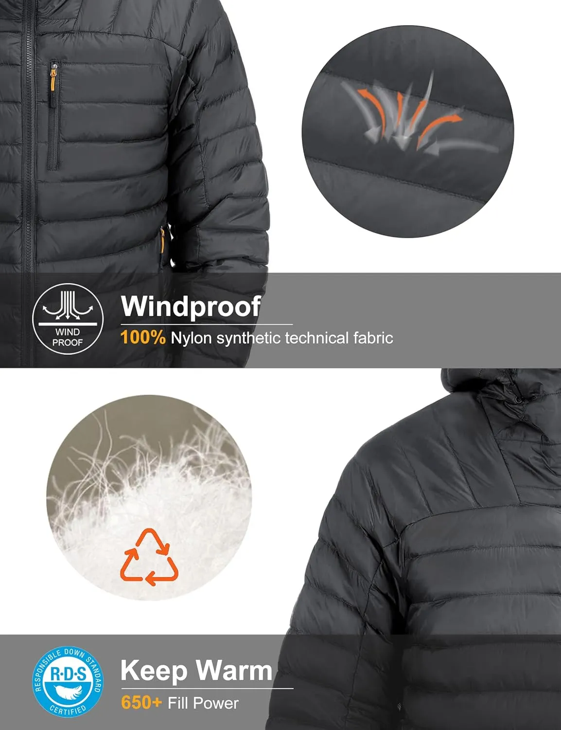 Men's Lightweight Puffer Jacket Insulated Water-Resistant Outdoor Winter Down Jacket for Men