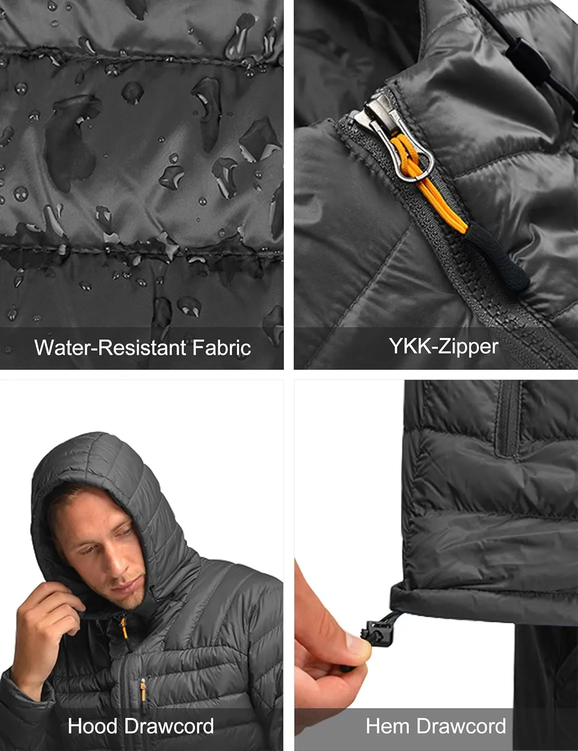 Men's Lightweight Puffer Jacket Insulated Water-Resistant Outdoor Winter Down Jacket for Men