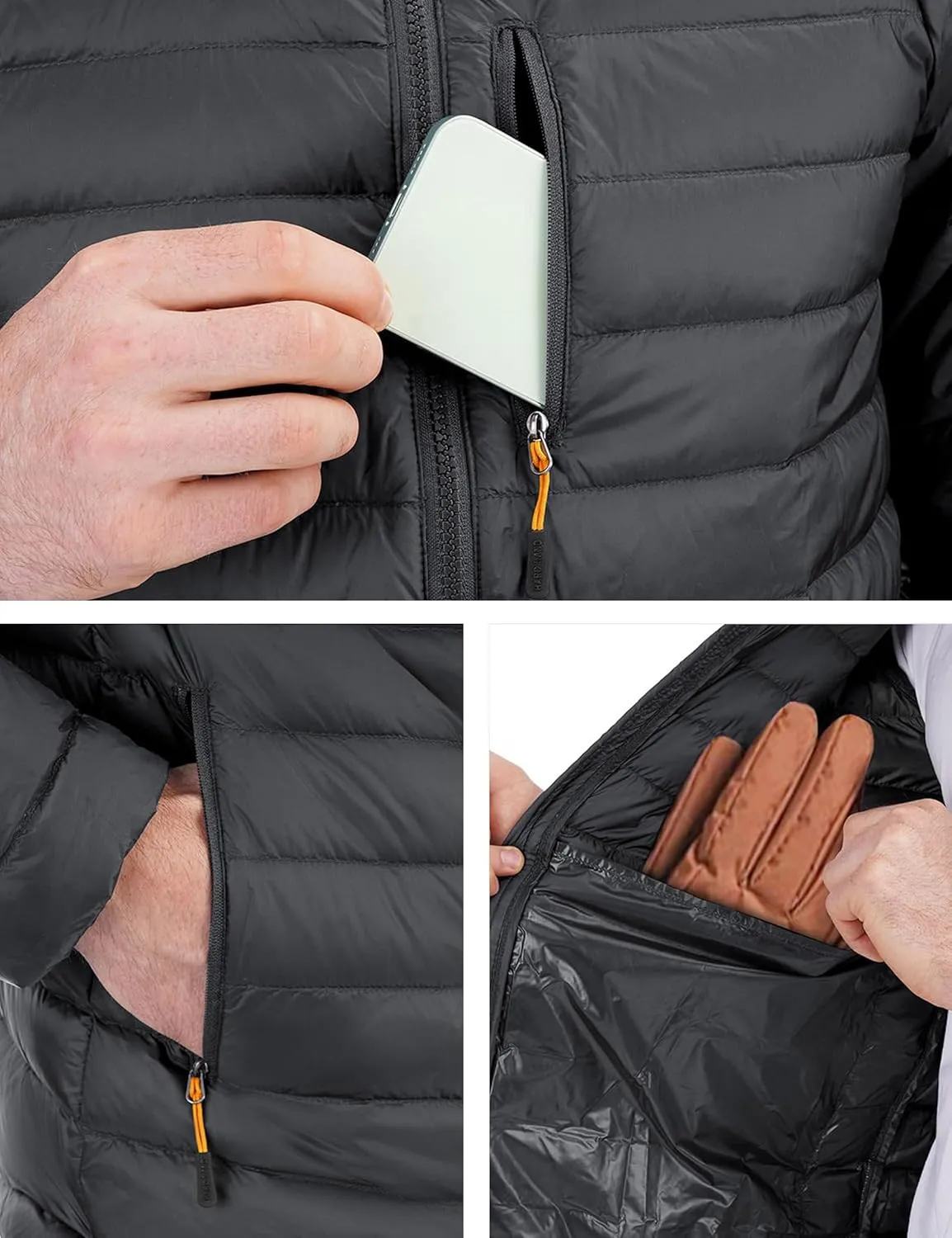Men's Lightweight Puffer Jacket Insulated Water-Resistant Outdoor Winter Down Jacket for Men
