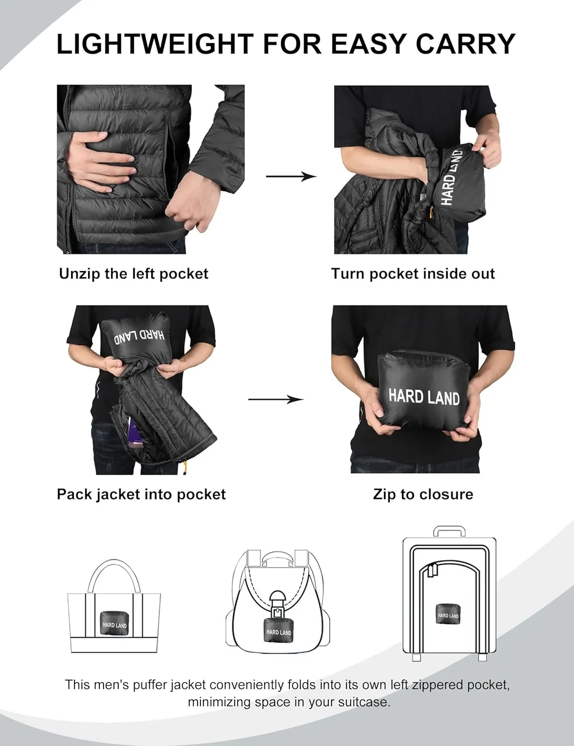 Men's Lightweight Puffer Jacket Insulated Water-Resistant Outdoor Winter Down Jacket for Men