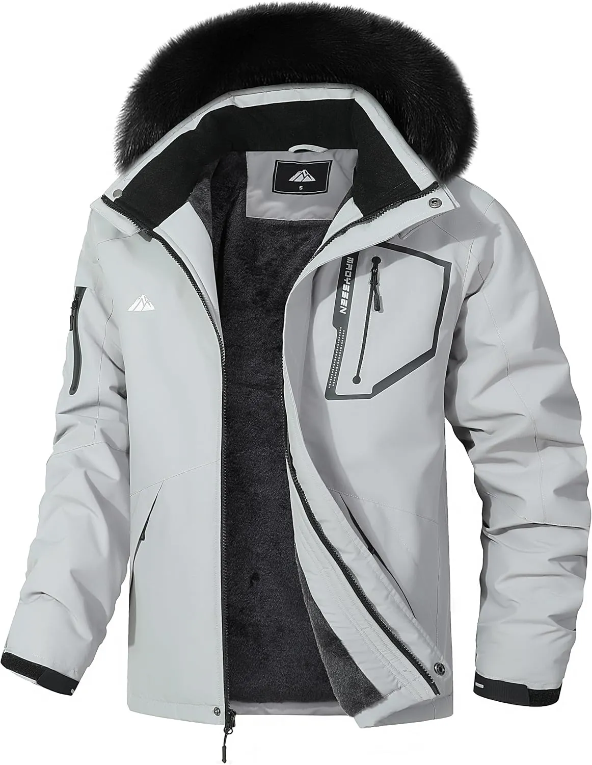 Men's Waterproof Ski Jacket Warm Winter Snow Coat Mountain Windbreaker Fur Hooded Snowboarding Jakcet Parka