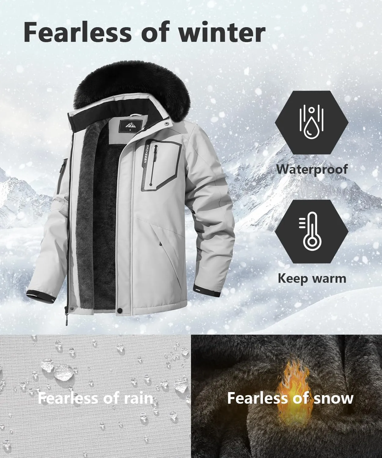 Men's Waterproof Ski Jacket Warm Winter Snow Coat Mountain Windbreaker Fur Hooded Snowboarding Jakcet Parka