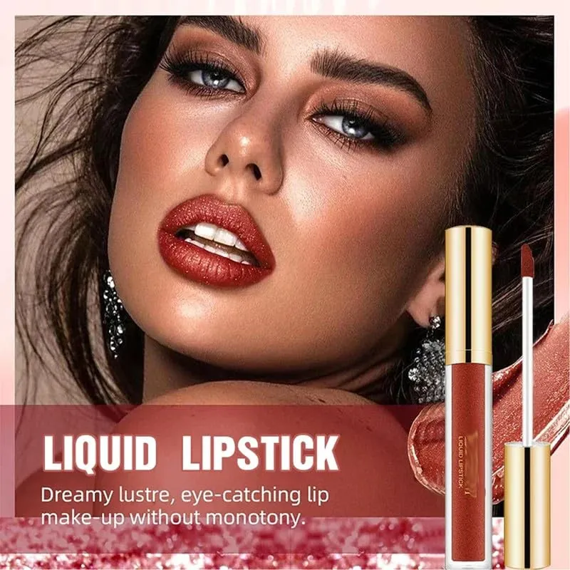 Metallic Liquid Diamond Glitter Lipstick, Diamond Glitter Lipstick Set, Shimmer High Pigment Lip Gloss, Metallic Liquid Lipstick Long Lasting Waterproof Lip Gloss Makeup Kit (#02)