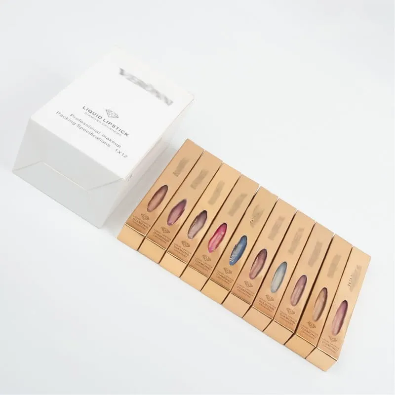 Metallic Liquid Diamond Glitter Lipstick, Diamond Glitter Lipstick Set, Shimmer High Pigment Lip Gloss, Metallic Liquid Lipstick Long Lasting Waterproof Lip Gloss Makeup Kit (#02)