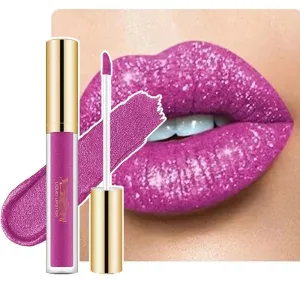 Metallic Liquid Diamond Glitter Lipstick, Diamond Glitter Lipstick Set, Shimmer High Pigment Lip Gloss, Metallic Liquid Lipstick Long Lasting Waterproof Lip Gloss Makeup Kit (#02)