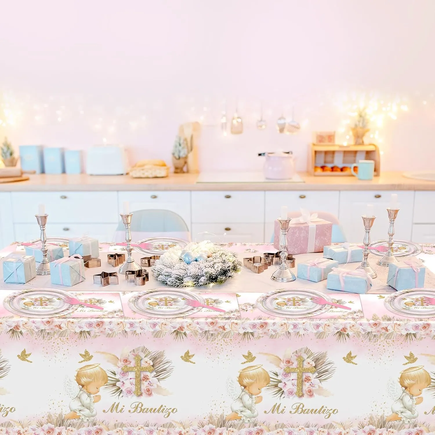 Mi Bautizo for Girls 97 Pcs Pink Baptism Plates and Napkins Tablecloth Serve 24 Mi Primera First Communion Decorations God Bless Christening Party Supplies Set
