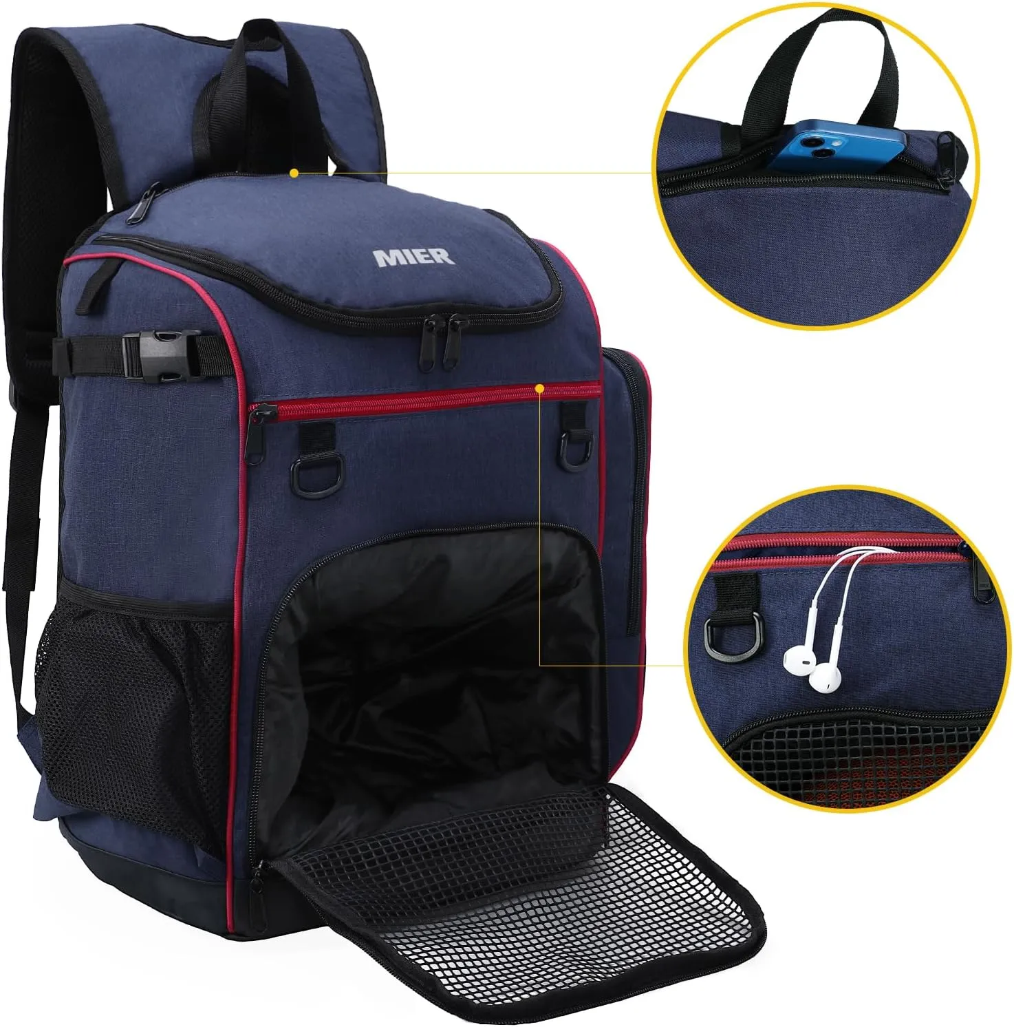 MIER Basketball Backpack Large Sports Bag for Men Women with Laptop Compartment, Soccer, Volleyball, Gym, Travel, 40L