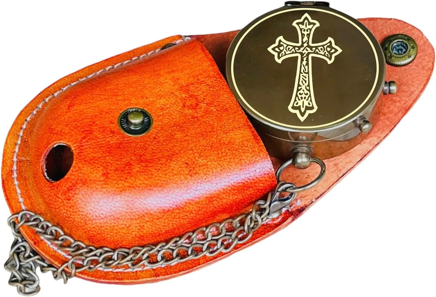 Military Compass for Hiking and Survival- Waterproof Brass Nautical Pocket Compass with Leather,Case & Chain for Camping Hunting Climbing Exploring Geology Outdoor Activities (145)