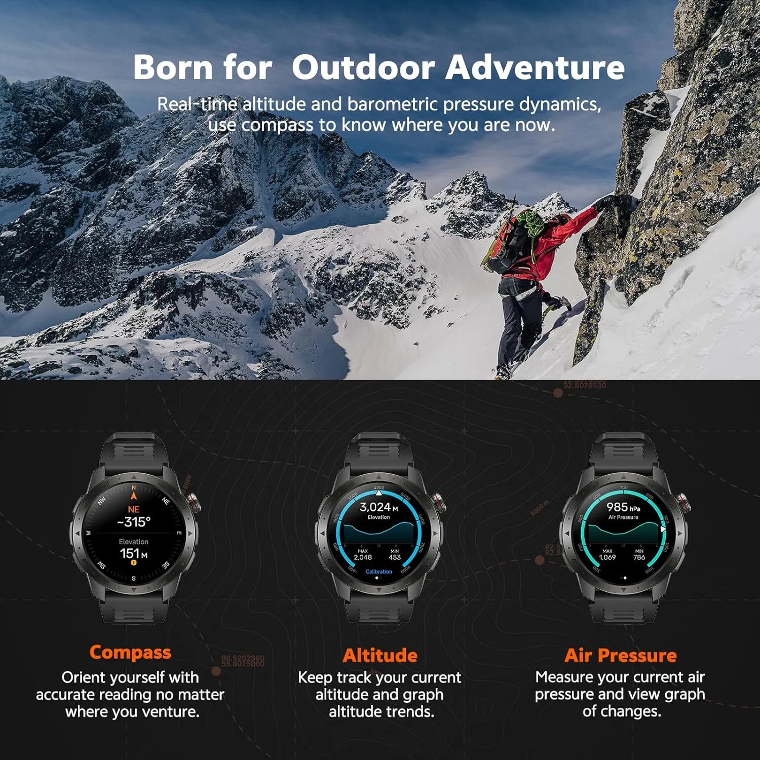 Military Smart Watches for Men Built-in GPS, 1.43" AMOLED Screen with Compass, Altitude, Barometer, 3ATM Waterproof, Answer/Make Call, Fitness Tracker with Health Monitor for Android iOS