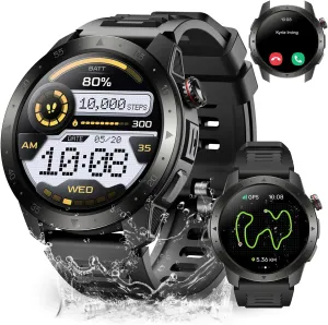 Military Smart Watches for Men Built-in GPS, 1.43" AMOLED Screen with Compass, Altitude, Barometer, 3ATM Waterproof, Answer/Make Call, Fitness Tracker with Health Monitor for Android iOS