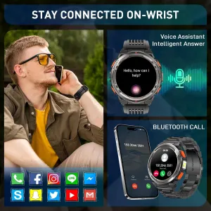 Military Smart Watches for Men with LED Flashlight, Tactical Rugged Smart Watch with 1.45" HD, 3ATM Waterproof & Compass, Sports Fitness Tracker with Heart rate/SPO2/Sleep Monitor