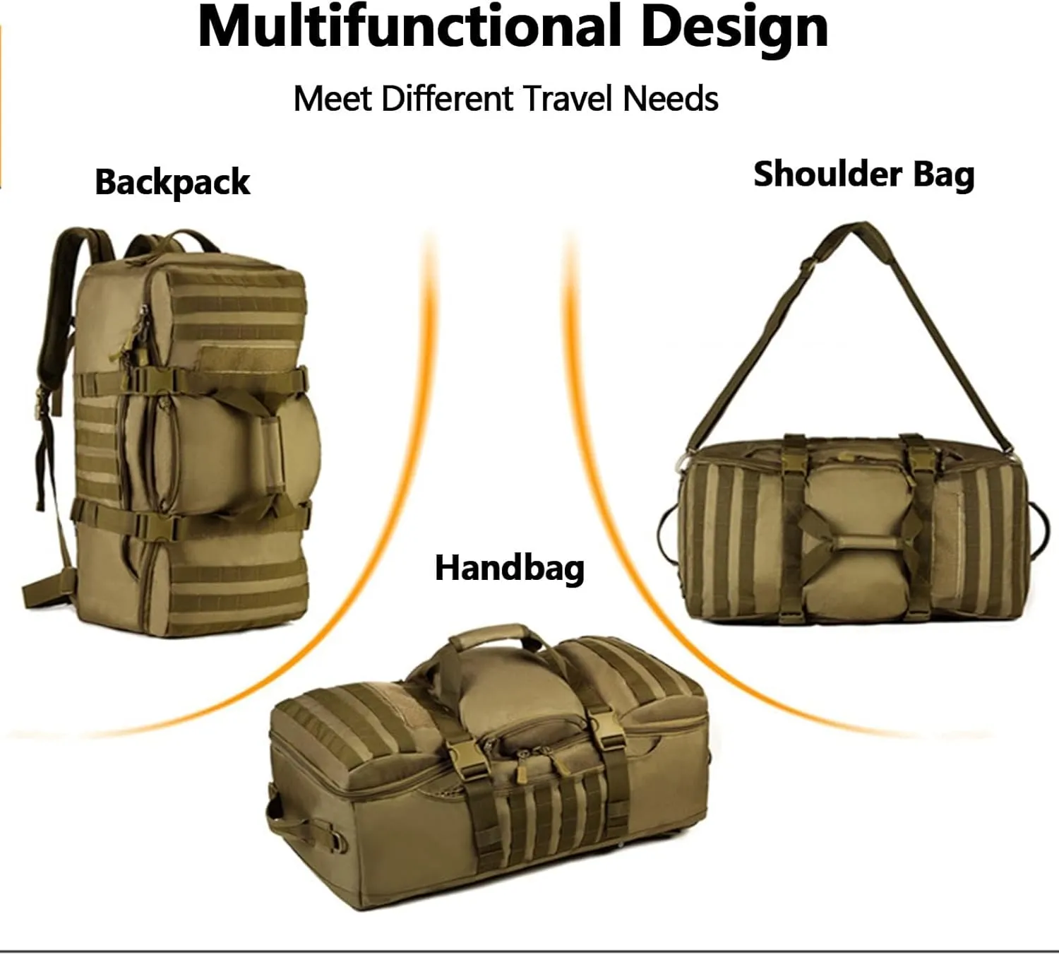 Military Tactical Backpack, 60L Extra Large Waterproof Outdoor Hiking Backpack, Men's Camping Backpack, Hiking Duffel Bag For Hunting Hiking Fishing Climbing Travel Deserts (Color : F)