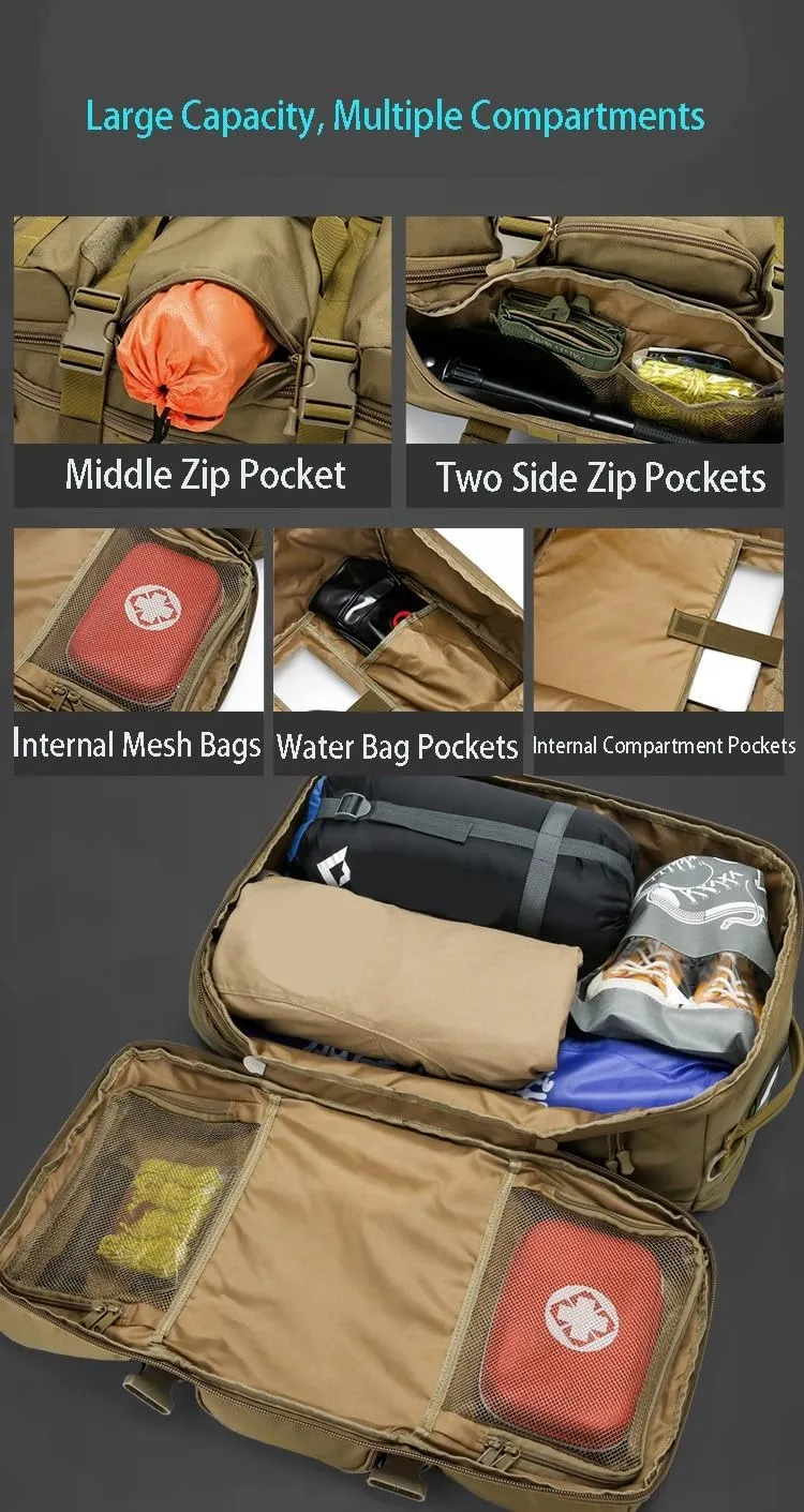 Military Tactical Backpack, 60L Extra Large Waterproof Outdoor Hiking Backpack, Men's Camping Backpack, Hiking Duffel Bag For Hunting Hiking Fishing Climbing Travel Deserts (Color : F)