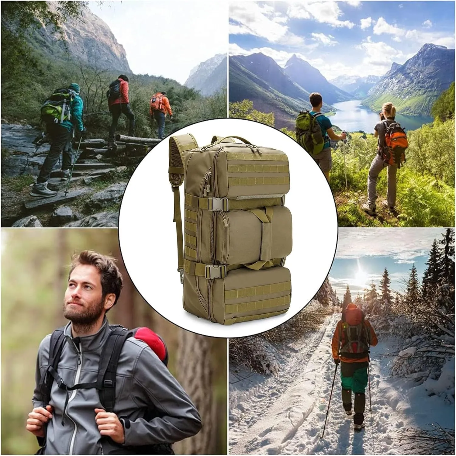 Military Tactical Backpack, 60L Extra Large Waterproof Outdoor Hiking Backpack, Men's Camping Backpack, Hiking Duffel Bag For Hunting Hiking Fishing Climbing Travel Deserts (Color : F)
