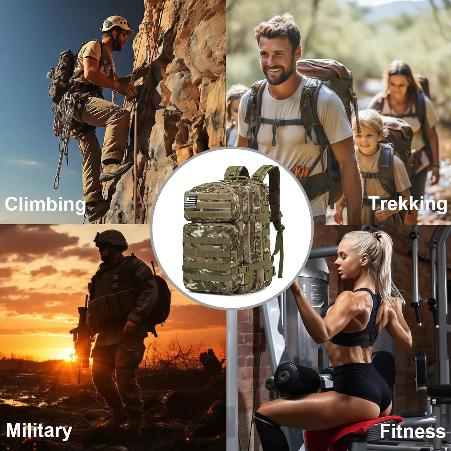 Military Tactical Backpack for Men Women, 3 Day Assault Pack Army Molle Bag Hiking Backpacks (CP Camo)