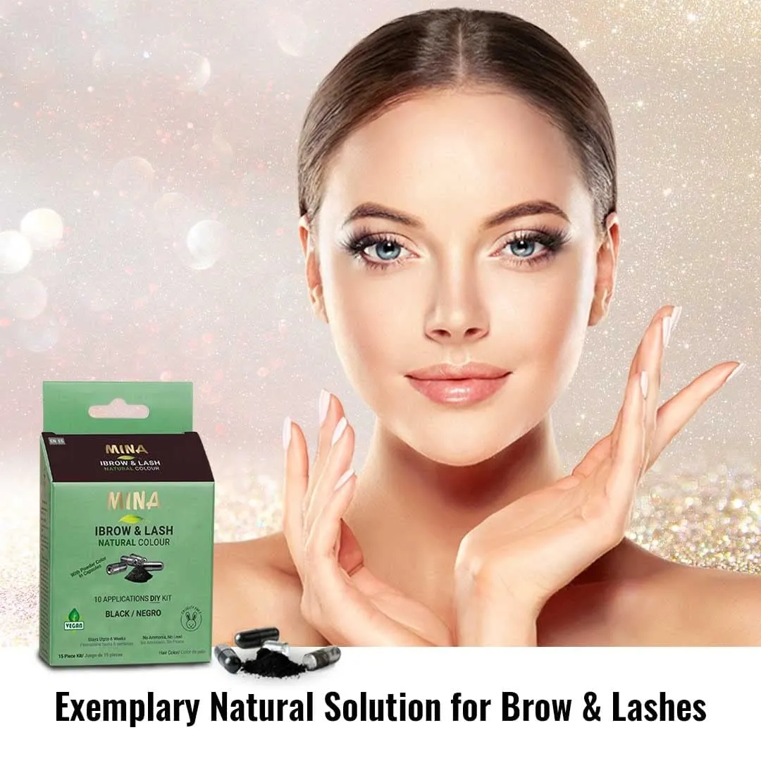 Minaibrow & Lash Tint kit Dark Brown | Water and Smudge Proof | No Ammonia, No Lead | Natural Eye Brow Color | Certified Natural Spot coloring and Brow Tinting Kit Powder in Capsule
