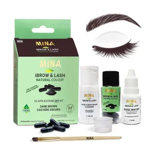 Minaibrow & Lash Tint kit Dark Brown | Water and Smudge Proof | No Ammonia, No Lead | Natural Eye Brow Color | Certified Natural Spot coloring and Brow Tinting Kit Powder in Capsule