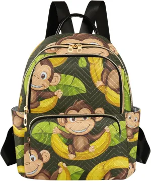 Mini Backpack Purse for Women, Cartoon Bananas Leaves Monkeys Travel Bag Casual Daypack Shoulder Bag