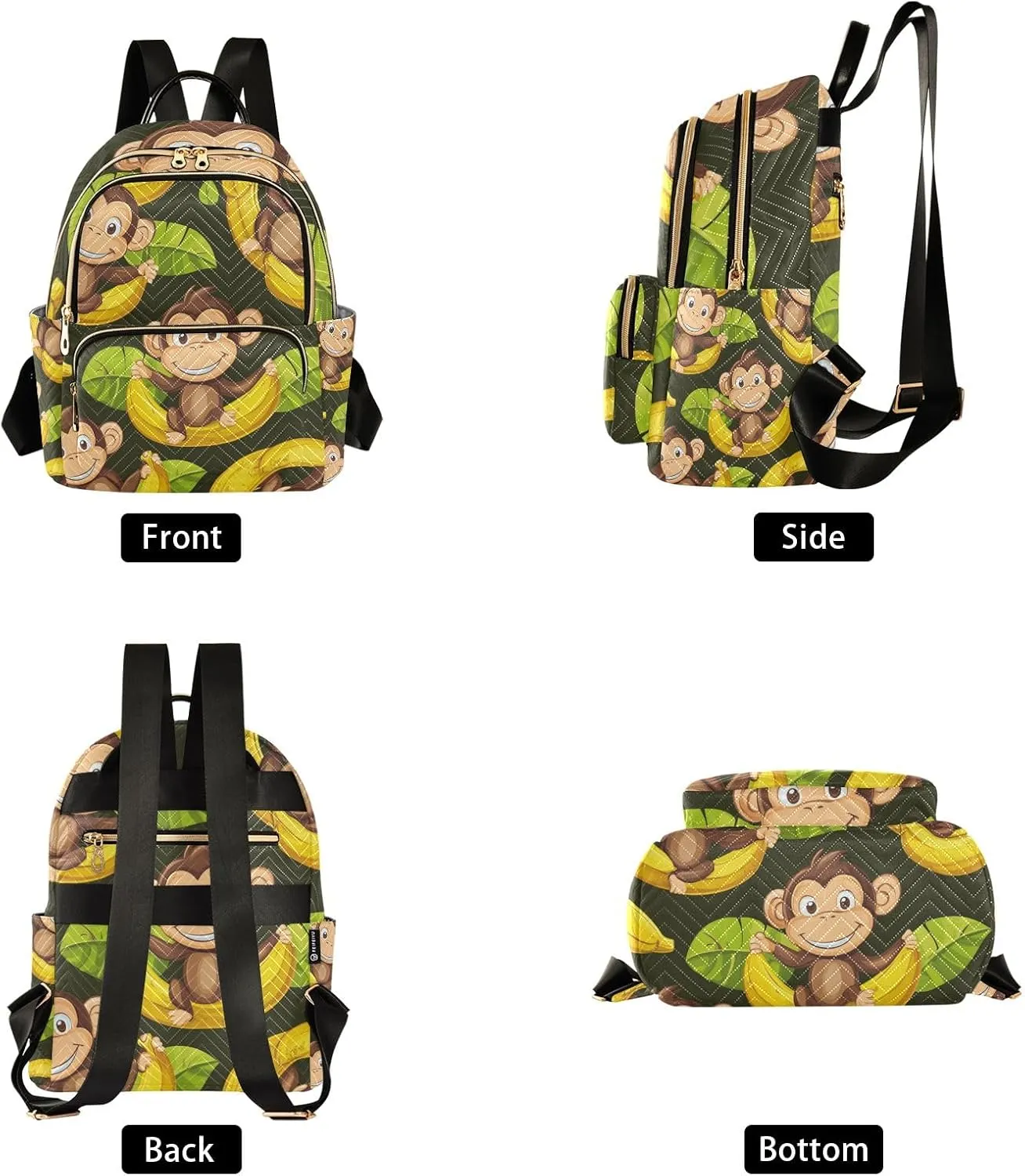 Mini Backpack Purse for Women, Cartoon Bananas Leaves Monkeys Travel Bag Casual Daypack Shoulder Bag