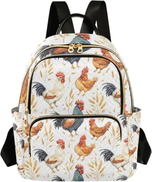 Mini Backpack Purse for Women, Rooster Wheat Pattern Travel Bag Casual Daypack Shoulder Bag