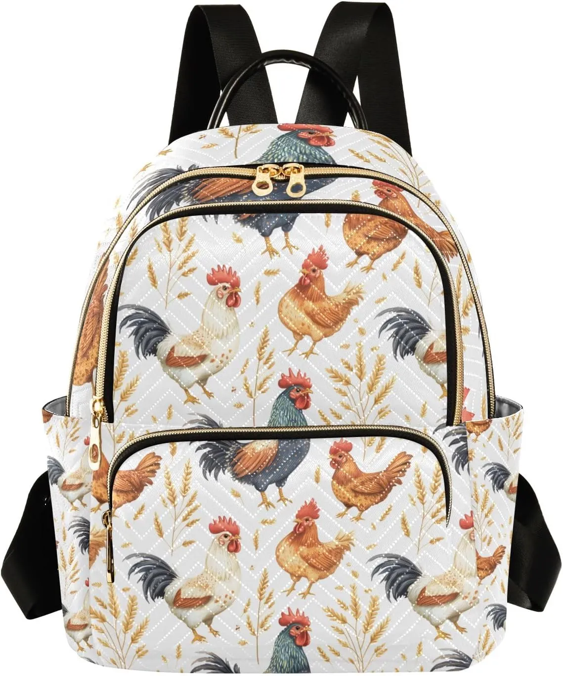 Mini Backpack Purse for Women, Rooster Wheat Pattern Travel Bag Casual Daypack Shoulder Bag