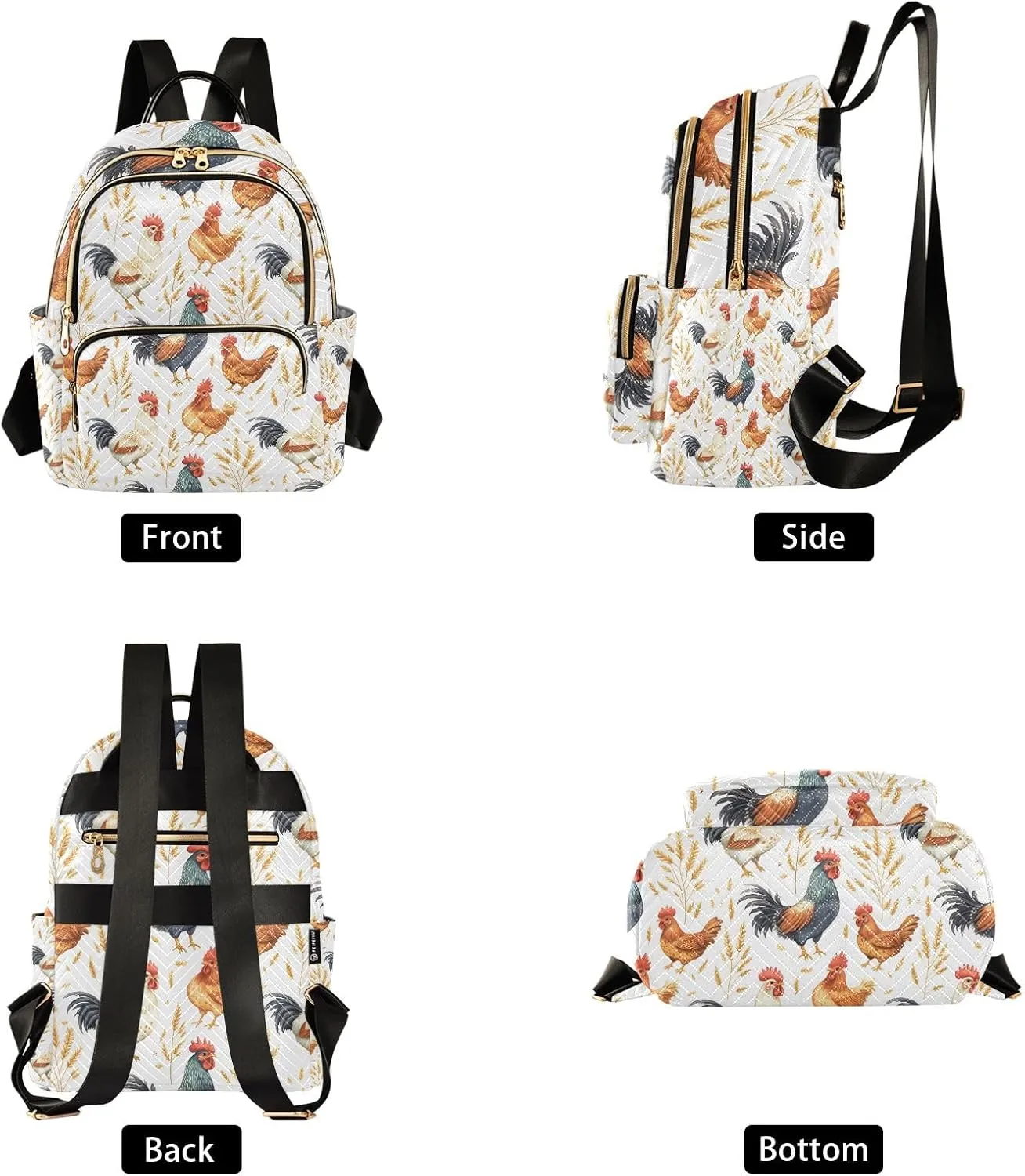 Mini Backpack Purse for Women, Rooster Wheat Pattern Travel Bag Casual Daypack Shoulder Bag