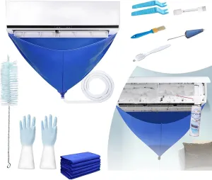 Mini Split Ac Cleaning Kit,Air Conditioner Cleaning Cover Waterproof Air Conditioning Cleaning Bag with Drainpipe and Support Plates,Wall Mounted Dust Washing Ac Clean Protector Kit (10PCS, Small)