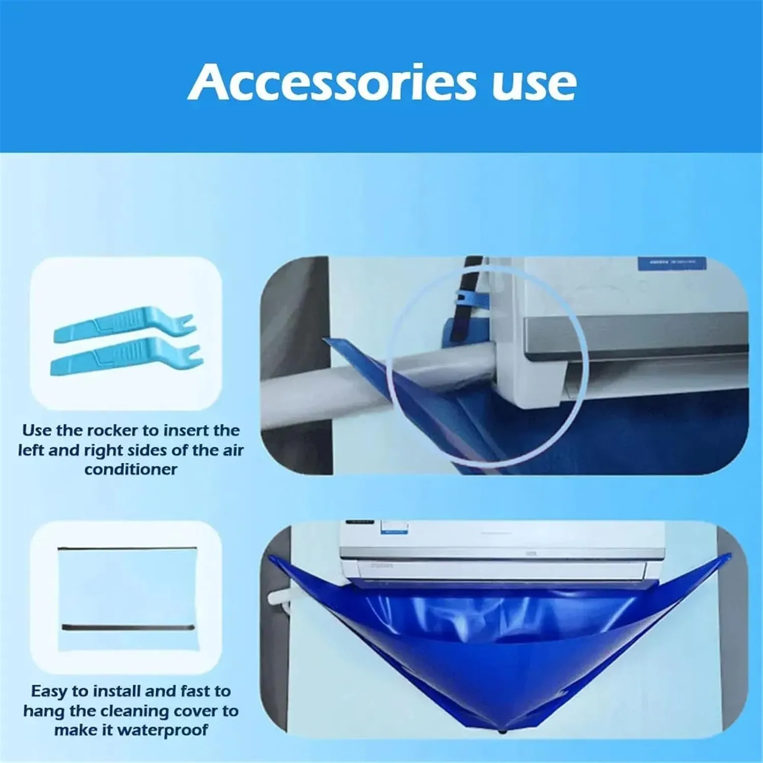 Mini Split Ac Cleaning Kit,Air Conditioner Cleaning Cover Waterproof Air Conditioning Cleaning Bag with Drainpipe and Support Plates,Wall Mounted Dust Washing Ac Clean Protector Kit (10PCS, Small)