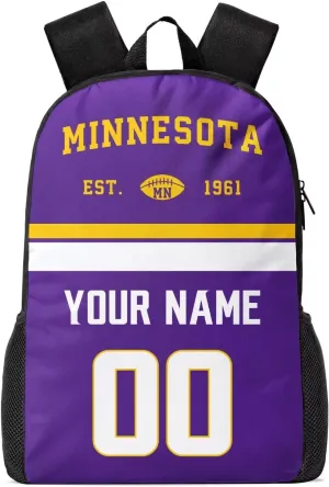 Minnesota Custom Backpack High Capacity,Laptop Bag Travel Bag,Add Personalized Name And Number£¬Gifts For Football Fans
