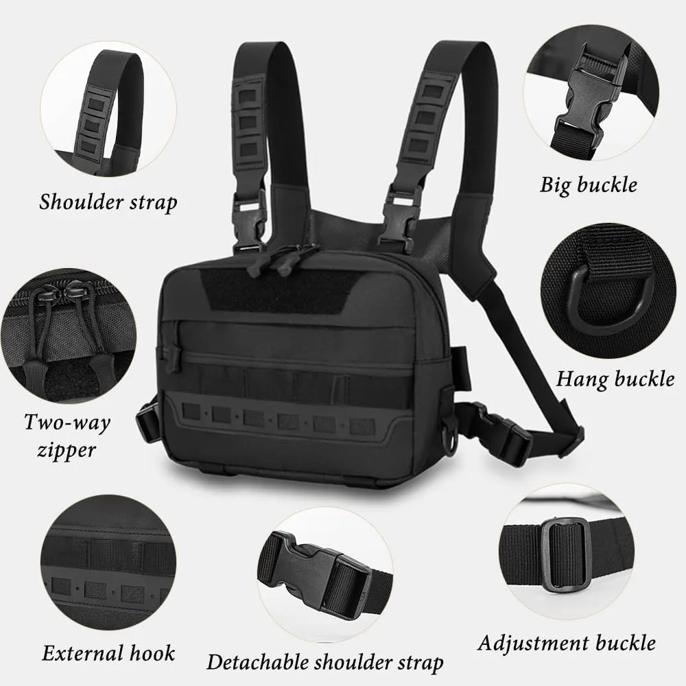 MiOYOOW Tactical Chest Rig Pack, Breathable Running Chest Bag, Molle Sports Utility Chest Pack for Running Hiking Cycling