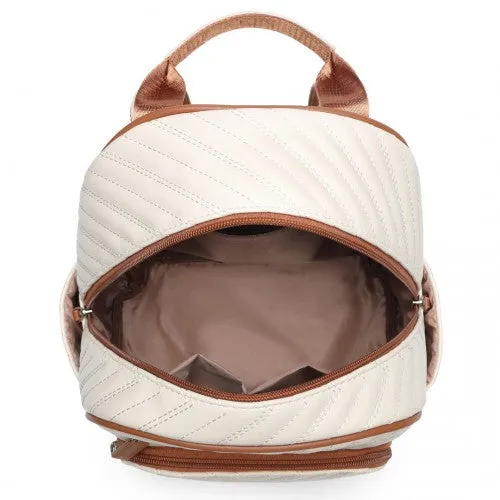 Miss Lulu Water-Resistant Chic PU Leather Backpack - Beige And Brown