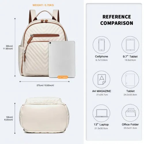 Miss Lulu Water-Resistant Chic PU Leather Backpack - Beige And Brown