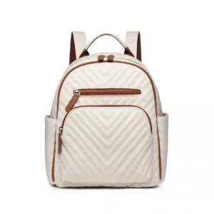 Miss Lulu Water-Resistant Chic PU Leather Backpack - Beige And Brown