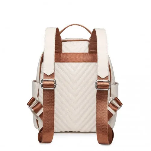Miss Lulu Water-Resistant Chic PU Leather Backpack - Beige And Brown