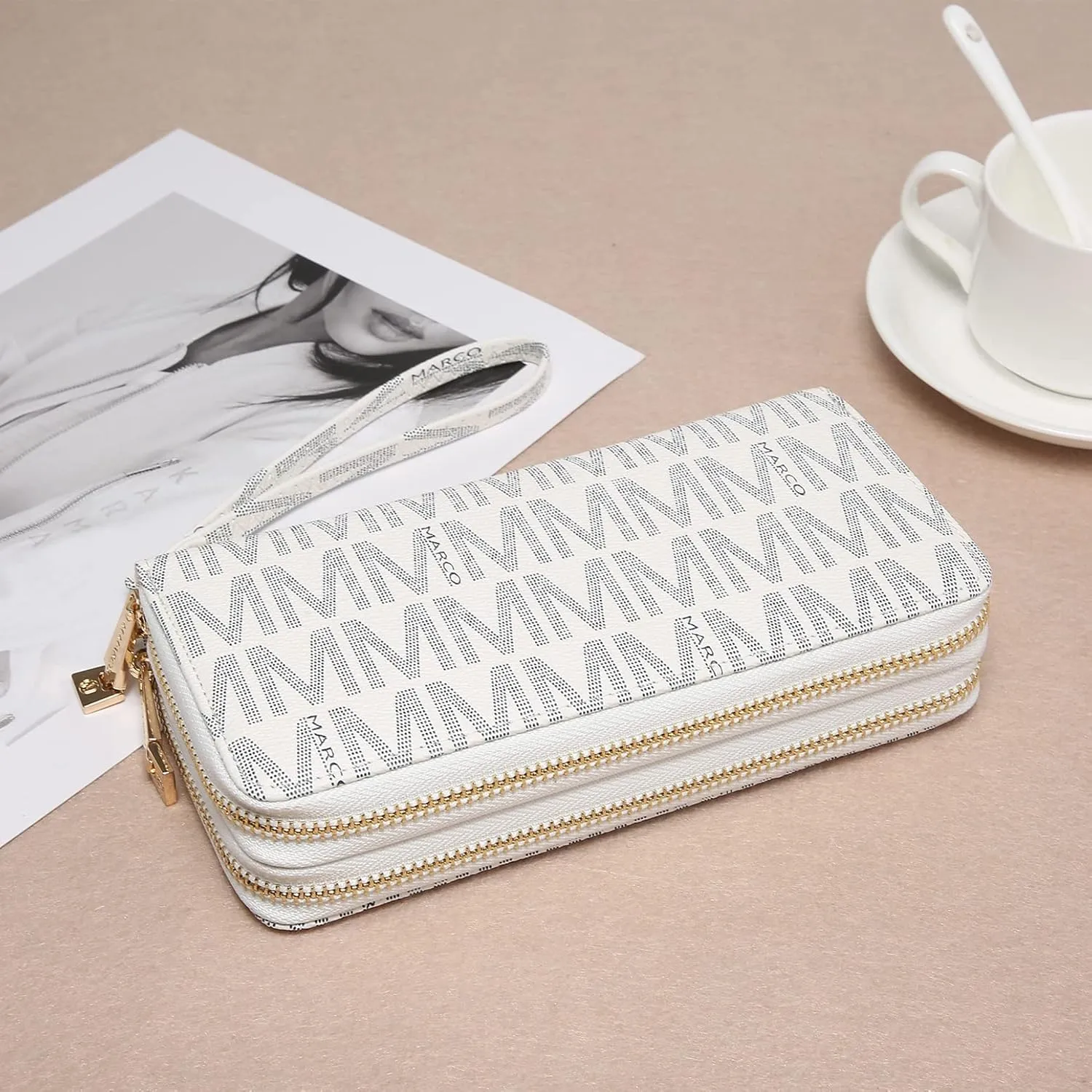 MKP COLLECTION Womens Fashion Double Zip Around Wallet Long Purse Credit Card Holder Bifold Ladies Cluth Wristlet Wrist Strap