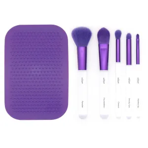 MODA Next Gen: Purple Full Face Kit – 6pc Essential Face, Eye & Lip Brushes with Purple Scrubby Pad – Vegan, Cruelty-Free