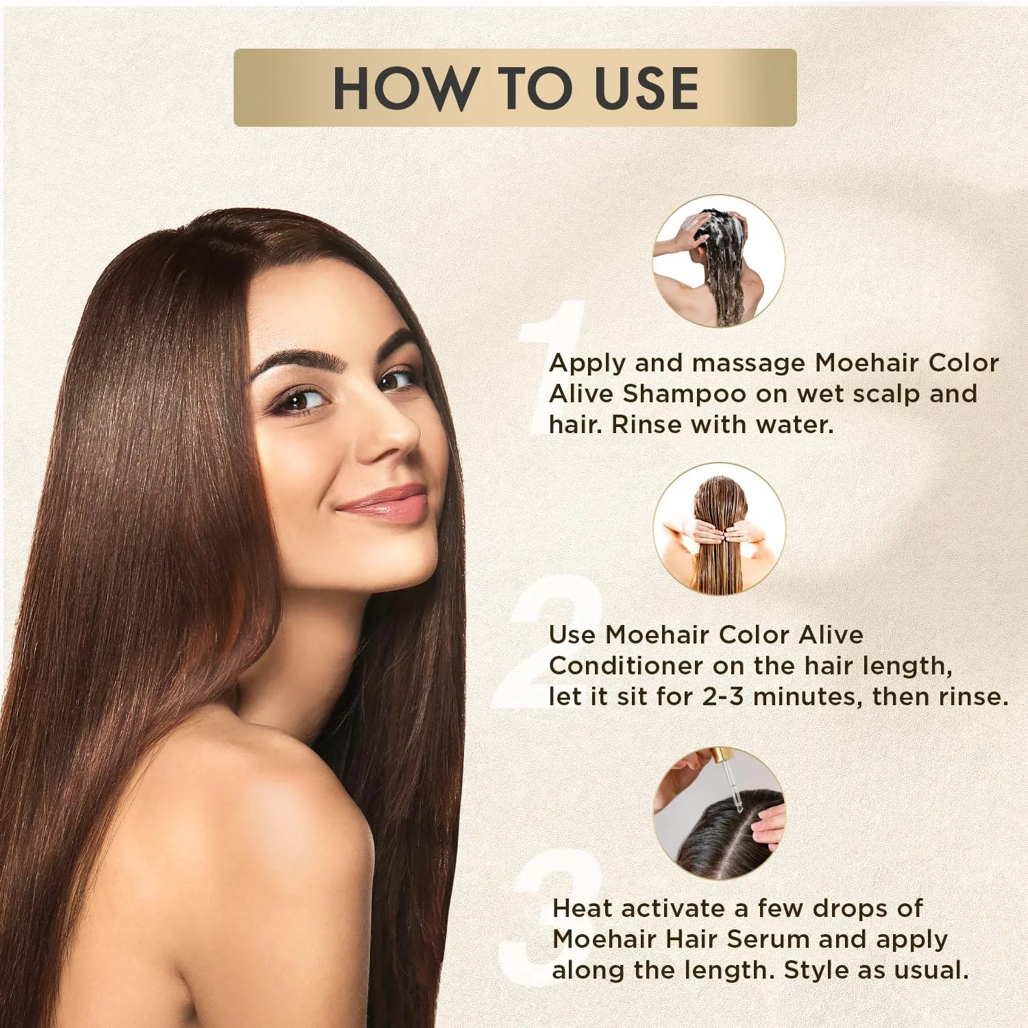 MOEHAIR Travel Pack for Colored Hair - Color Alive Shampoo, Conditioner, and Hair Smoothening Serum | Complete Haircare Solution