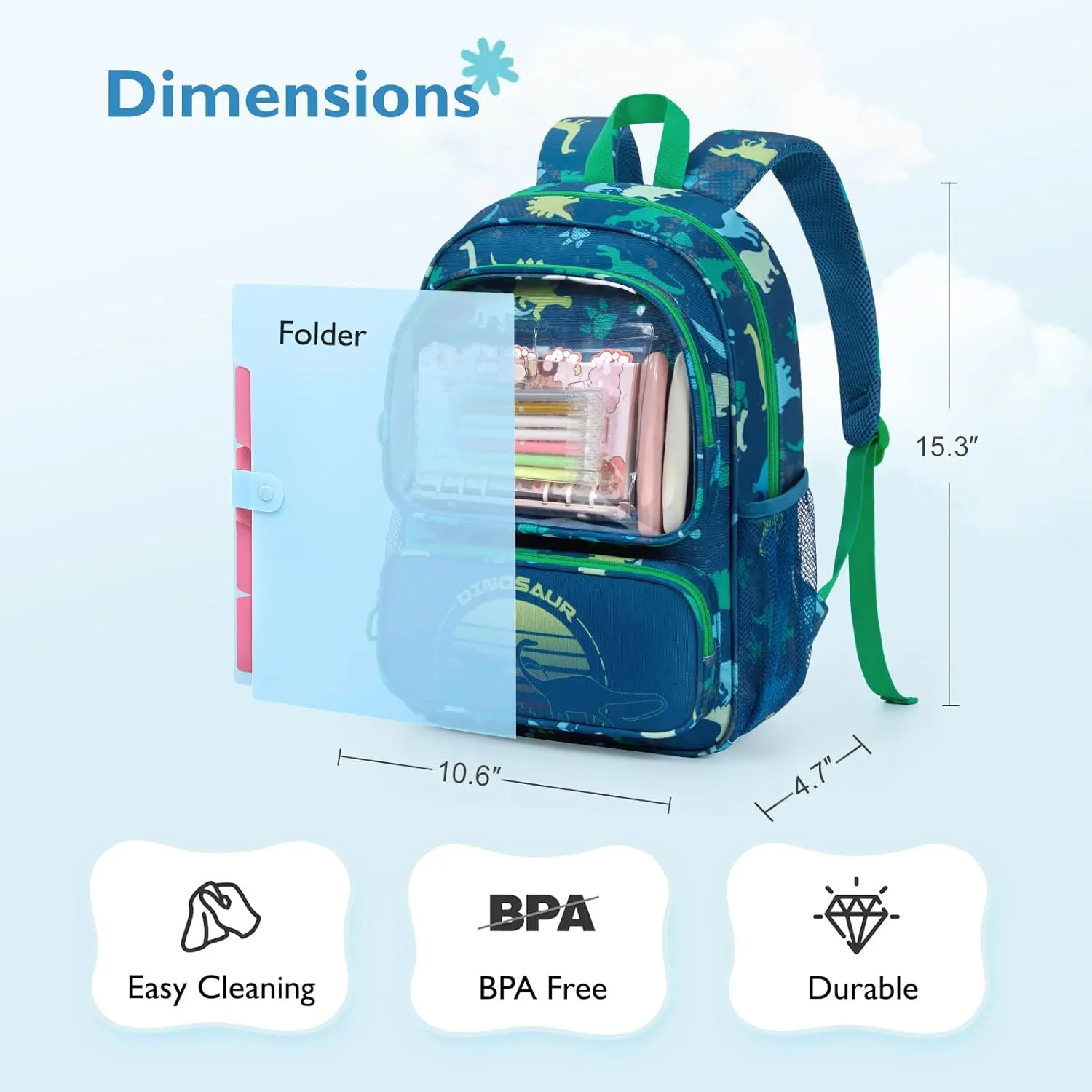 mommore Kids Backpack for Preschool, Kindergarten Water Resistant Daycare Backpack Dinosaur Boys Bookbag Age 3-6