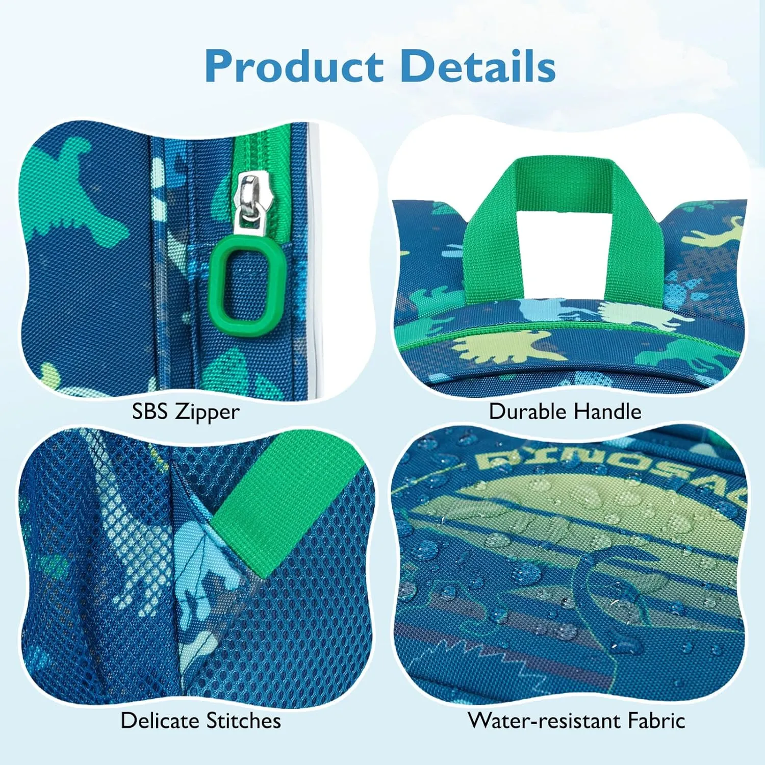mommore Kids Backpack for Preschool, Kindergarten Water Resistant Daycare Backpack Dinosaur Boys Bookbag Age 3-6