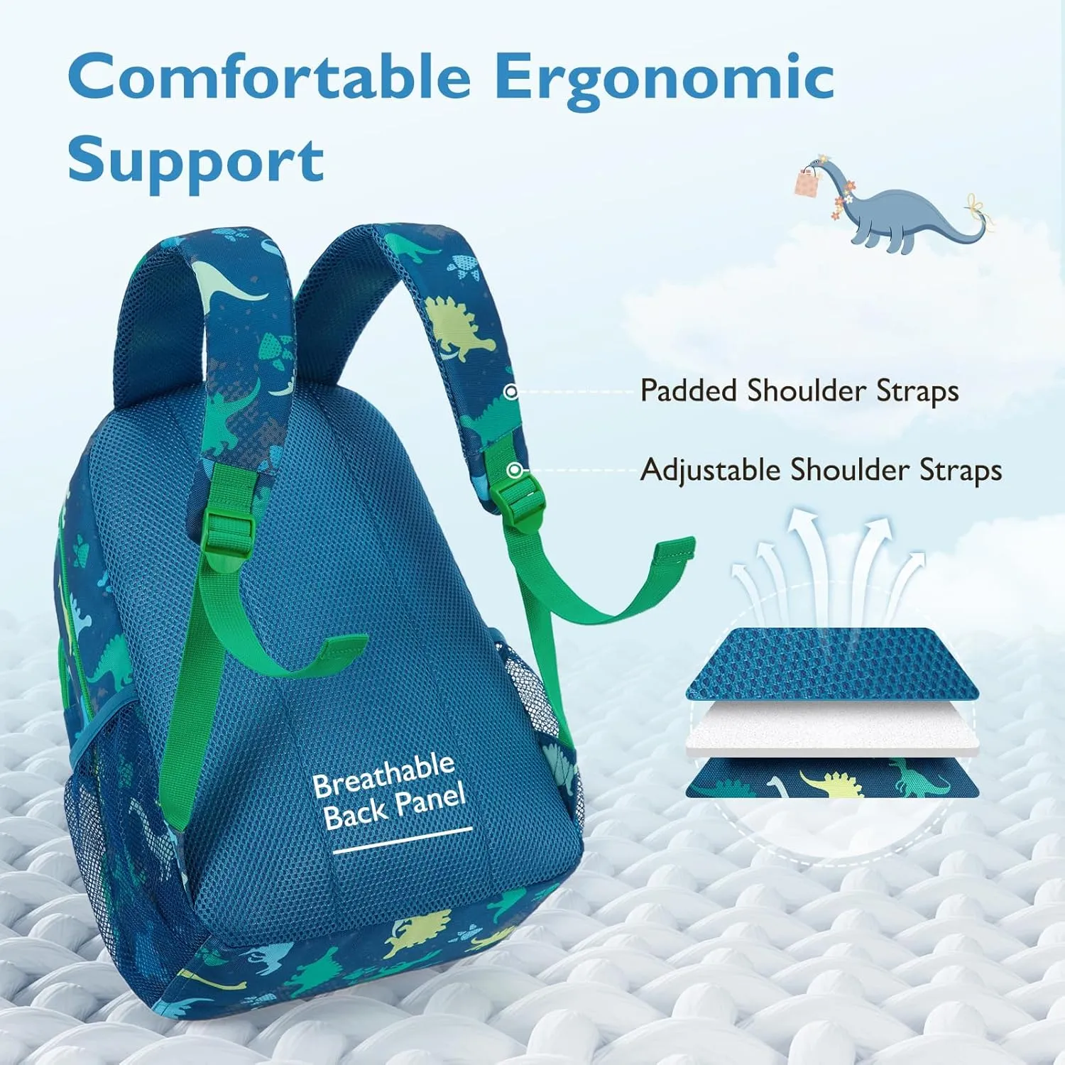 mommore Kids Backpack for Preschool, Kindergarten Water Resistant Daycare Backpack Dinosaur Boys Bookbag Age 3-6