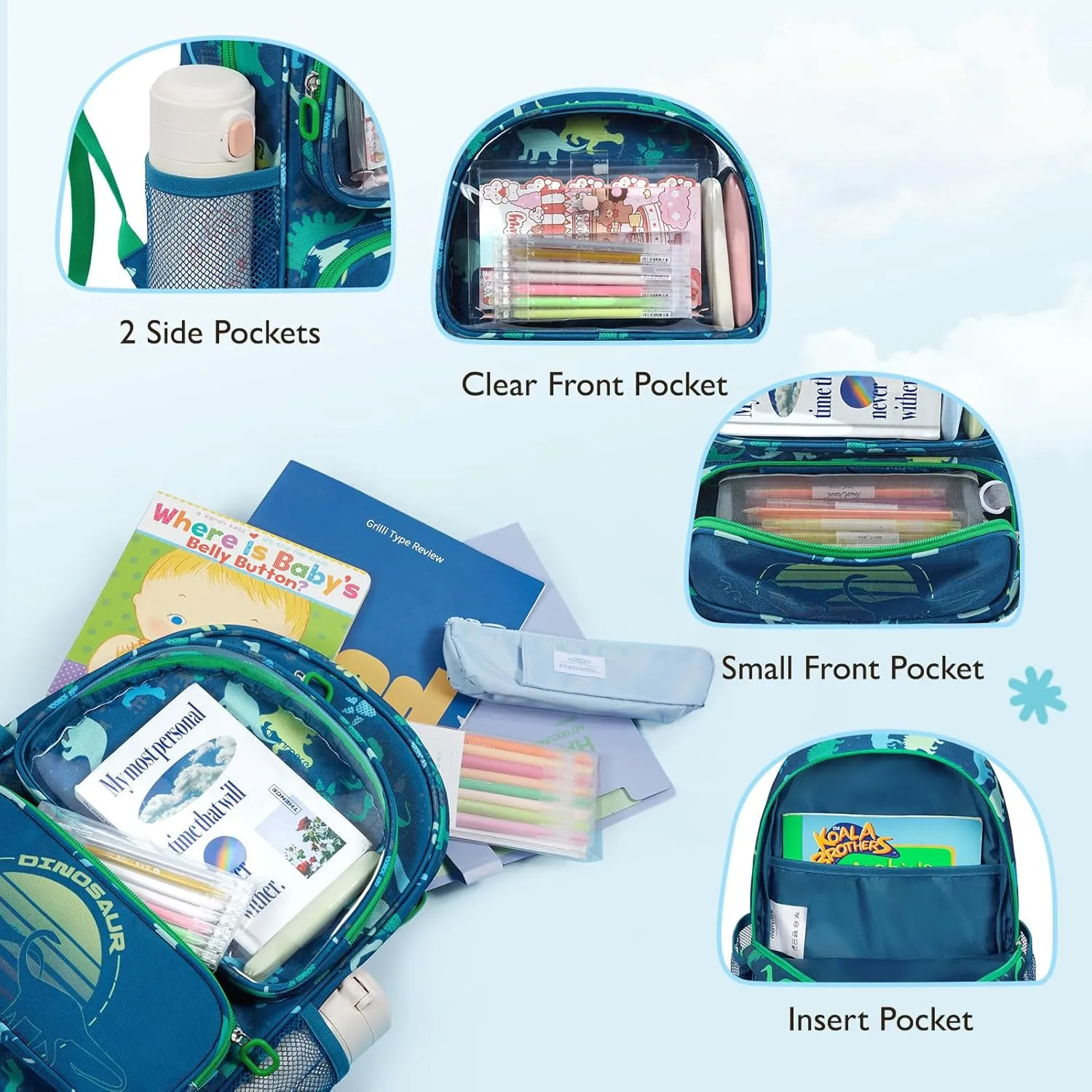 mommore Kids Backpack for Preschool, Kindergarten Water Resistant Daycare Backpack Dinosaur Boys Bookbag Age 3-6