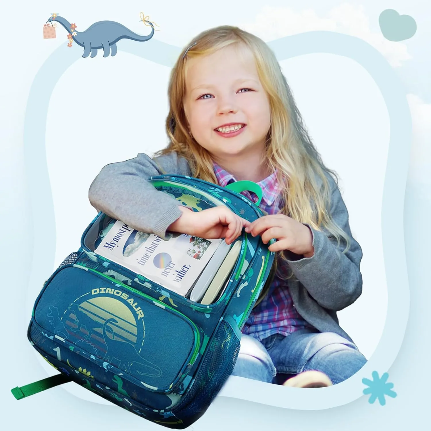 mommore Kids Backpack for Preschool, Kindergarten Water Resistant Daycare Backpack Dinosaur Boys Bookbag Age 3-6