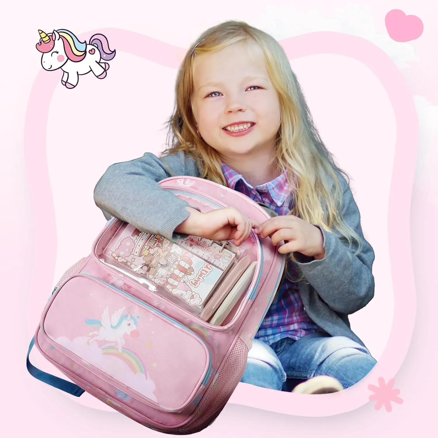 mommore Kids Backpack for Preschool, Kindergarten Water Resistant Daycare Backpack Unicorn Girls Bookbag Age 3-6