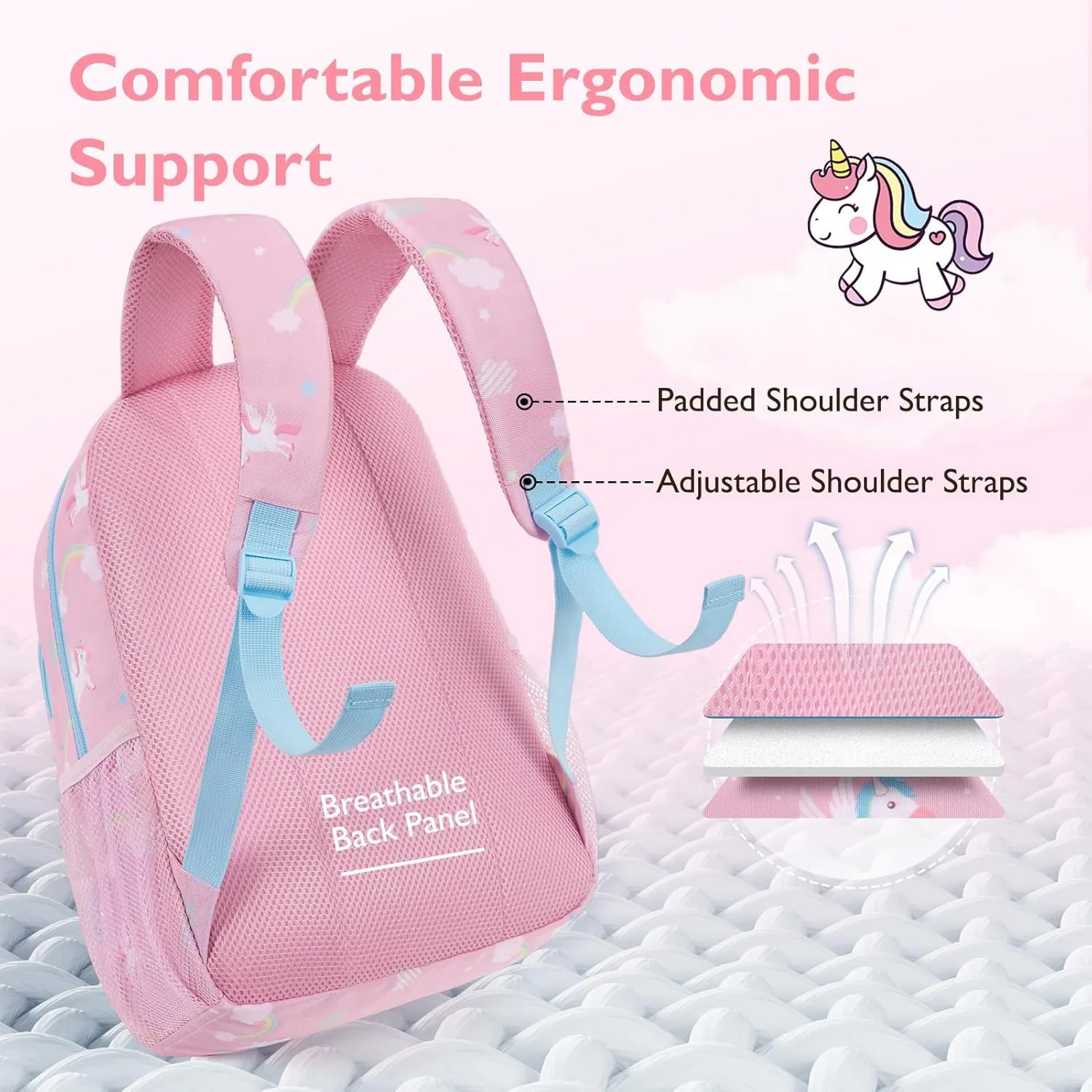 mommore Kids Backpack for Preschool, Kindergarten Water Resistant Daycare Backpack Unicorn Girls Bookbag Age 3-6