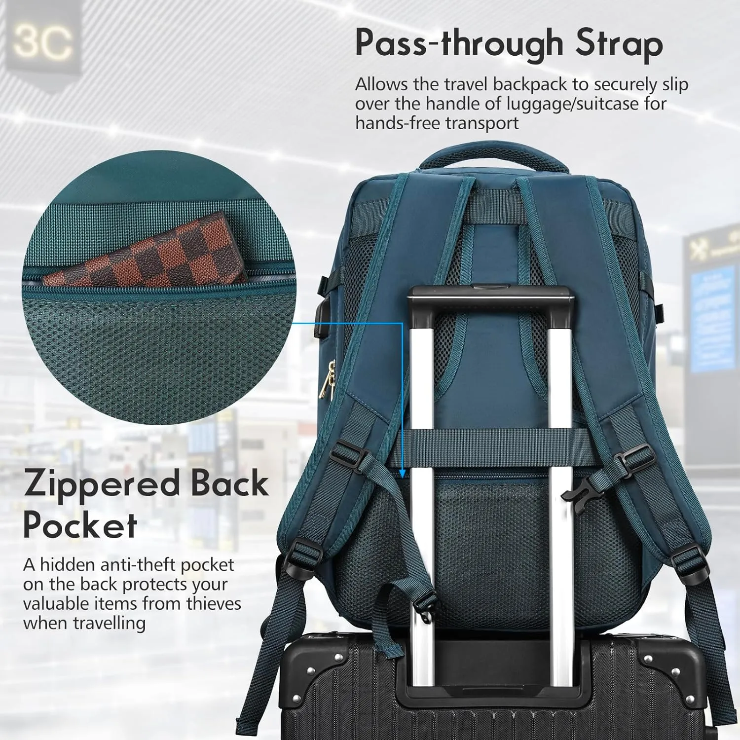 MOMUVO Carry On Backpack for Women,Flight Approved Large Travel Laptop Backpack Water Resistant Luggage Travel Bag for School Weekender Business,Peacock Blue