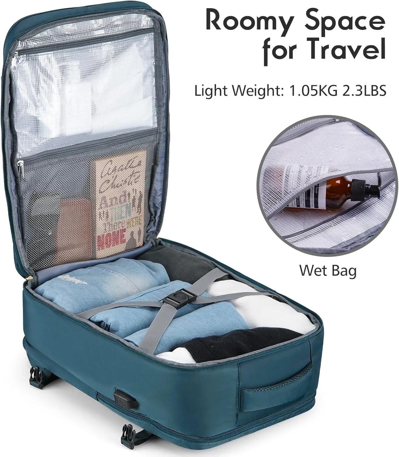 MOMUVO Carry On Backpack for Women,Flight Approved Large Travel Laptop Backpack Water Resistant Luggage Travel Bag for School Weekender Business,Peacock Blue